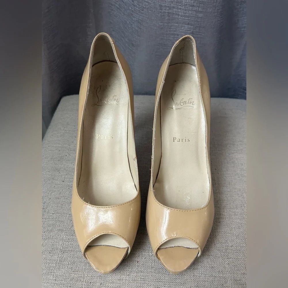 Christian Louboutin Women's Beige Peep-Toe Heels